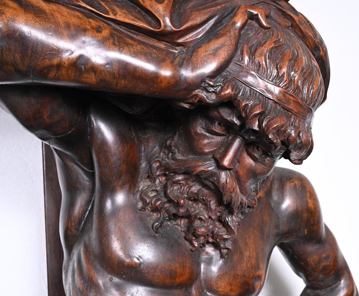 Monumental Italian carved walnut fireplace, Neo-Renaissance style, circa 1880-9