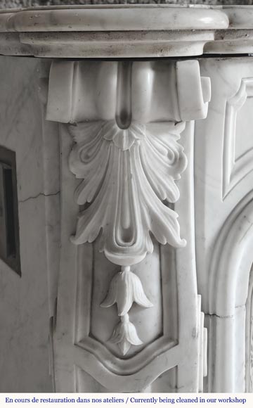 Louis XV style fireplace in Carrara marble, decorated with a palmette-5