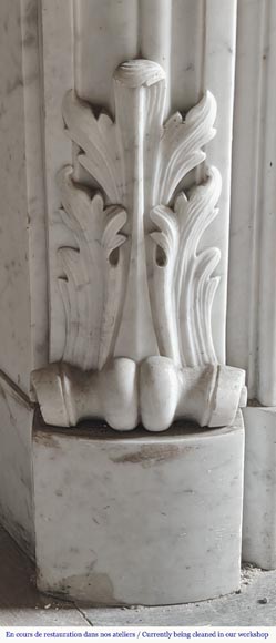Louis XV style fireplace in Carrara marble, decorated with a palmette-6