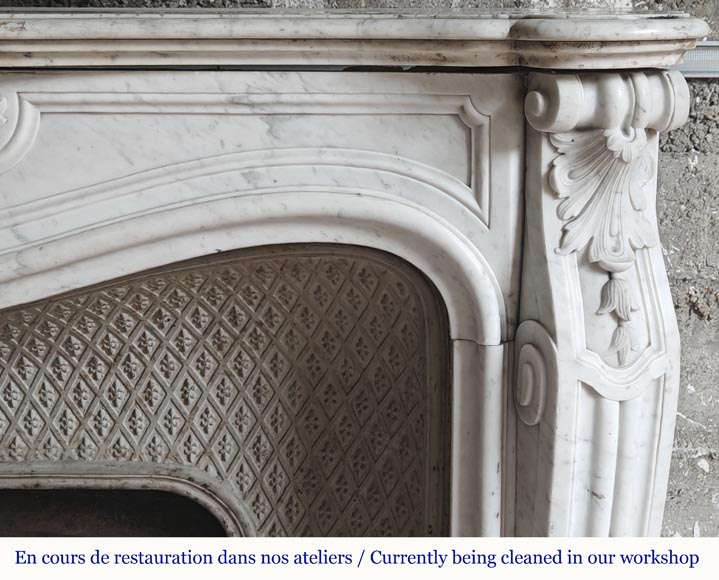 Louis XV style fireplace in Carrara marble, decorated with a palmette-8