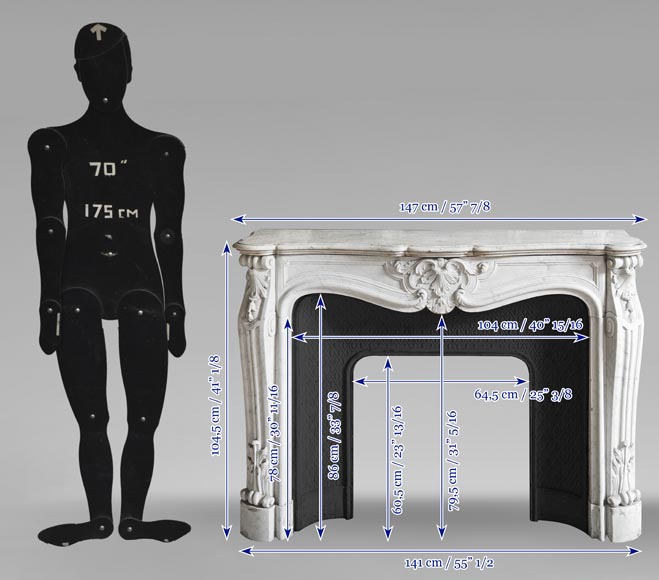 Louis XV style fireplace in Carrara marble, decorated with a palmette-11