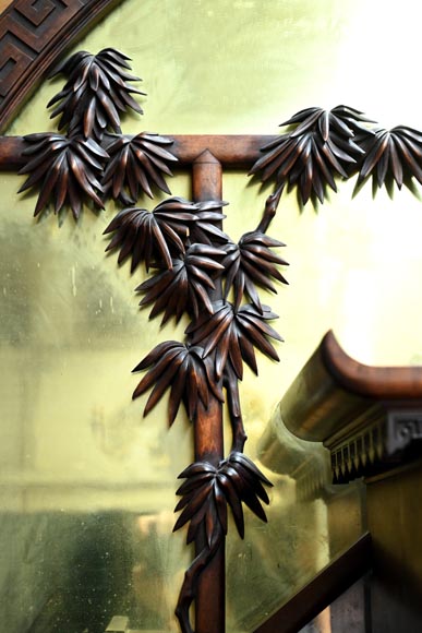 Gabriel VIARDOT (1830-1901) – Japanese-style fireplace in stained sycamore wood, topped with a dragon and an imposing circular mirror-5