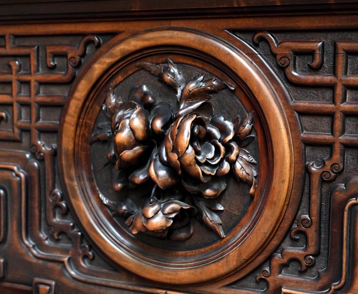 Gabriel VIARDOT (1830-1901) – Japanese-style fireplace in stained sycamore wood, topped with a dragon and an imposing circular mirror-7