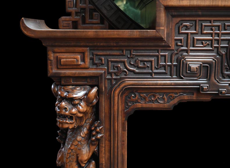 Gabriel VIARDOT (1830-1901) – Japanese-style fireplace in stained sycamore wood, topped with a dragon and an imposing circular mirror-8
