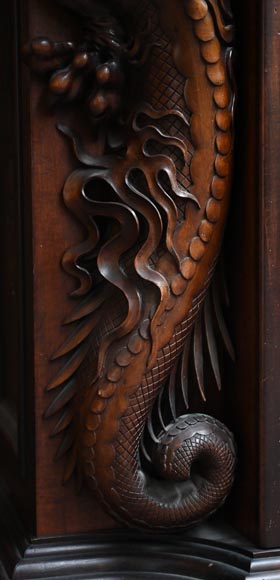 Gabriel VIARDOT (1830-1901) – Japanese-style fireplace in stained sycamore wood, topped with a dragon and an imposing circular mirror-11