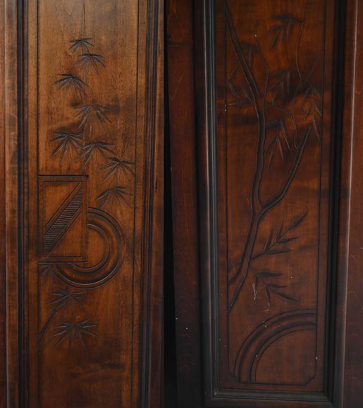 Gabriel VIARDOT (1830-1901) – Japanese-style fireplace in stained sycamore wood, topped with a dragon and an imposing circular mirror-14