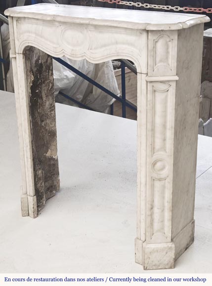 Louis XV style fireplace, Pompadour model, in Carrara marble-5