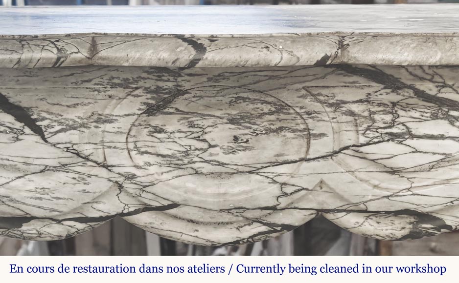 Louis XV style fireplace, Pompadour model, in blue flowered marble-1