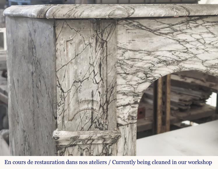 Louis XV style fireplace, Pompadour model, in blue flowered marble-3