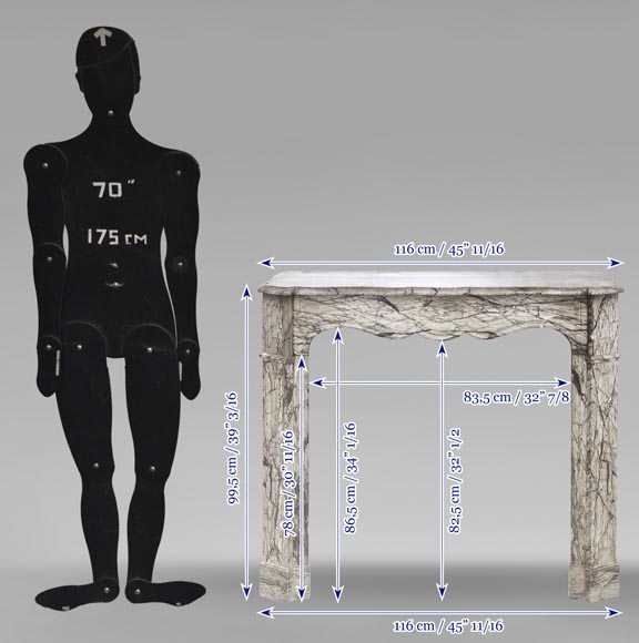 Louis XV style fireplace, Pompadour model, in blue flowered marble-9