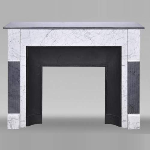 Two-tone Art Deco style fireplace in Carrara marble and dark Turquin