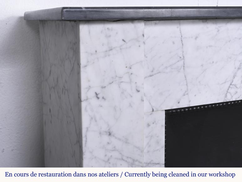 Two-tone Art Deco style fireplace in Carrara marble and dark Turquin-3