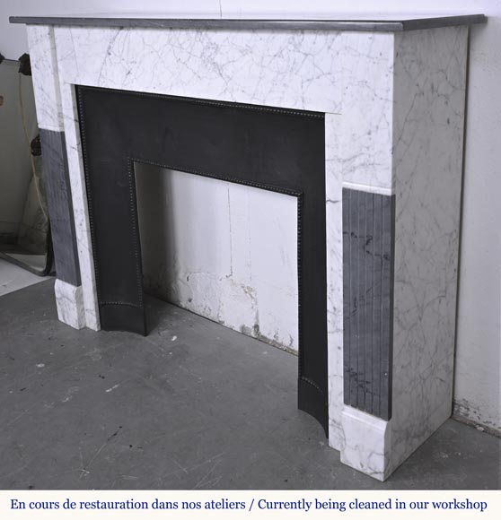 Two-tone Art Deco style fireplace in Carrara marble and dark Turquin-6