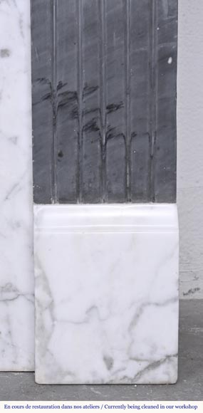 Two-tone Art Deco style fireplace in Carrara marble and dark Turquin-8