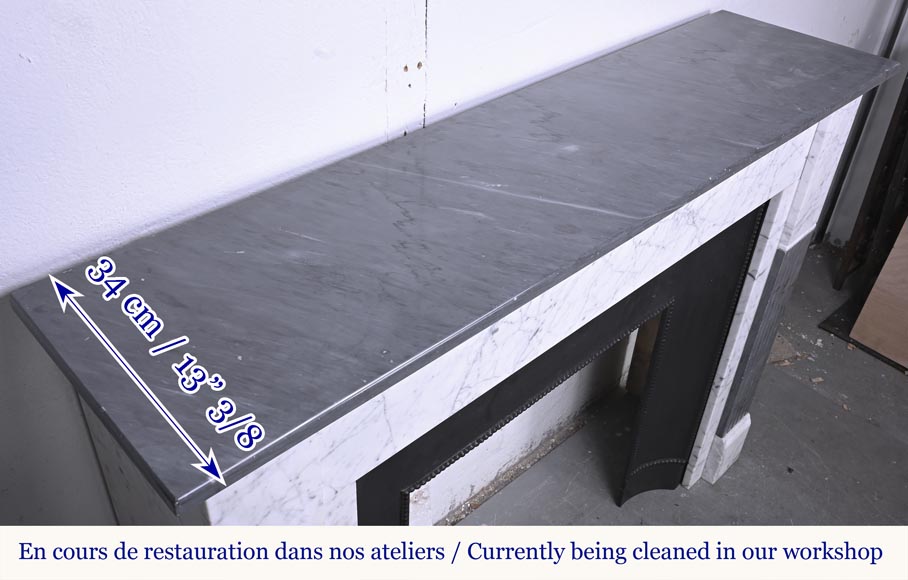 Two-tone Art Deco style fireplace in Carrara marble and dark Turquin-10