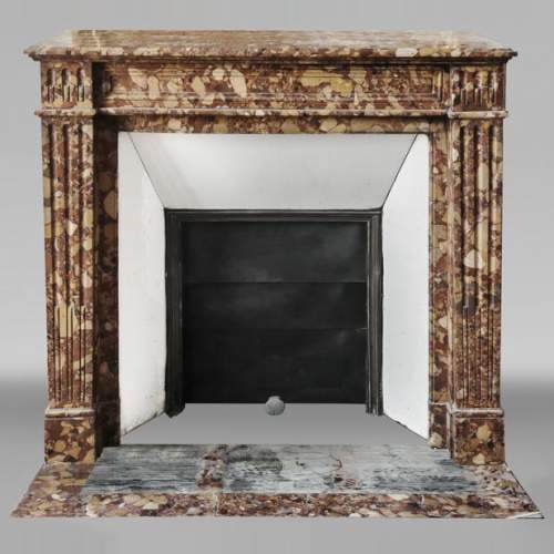 Louis XVI style fluted fireplace, in red Breccia d'Alep marble