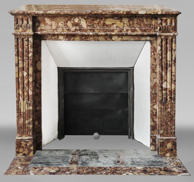 Louis XVI style fluted fireplace, in red Breccia d'Alep marble-0