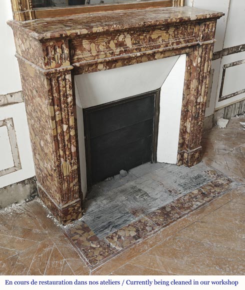Louis XVI style fluted fireplace, in red Breccia d'Alep marble-2