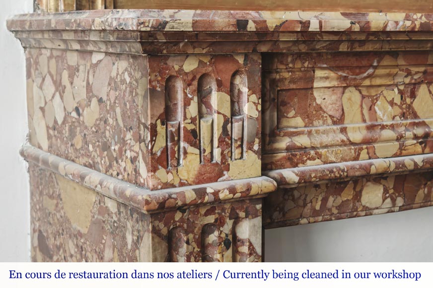 Louis XVI style fluted fireplace, in red Breccia d'Alep marble-3