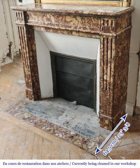 Louis XVI style fluted fireplace, in red Breccia d'Alep marble-4