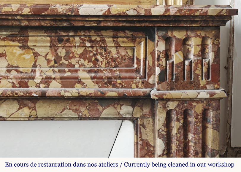 Louis XVI style fluted fireplace, in red Breccia d'Alep marble-5