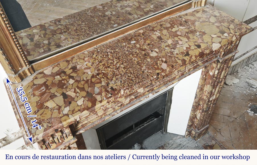 Louis XVI style fluted fireplace, in red Breccia d'Alep marble-7