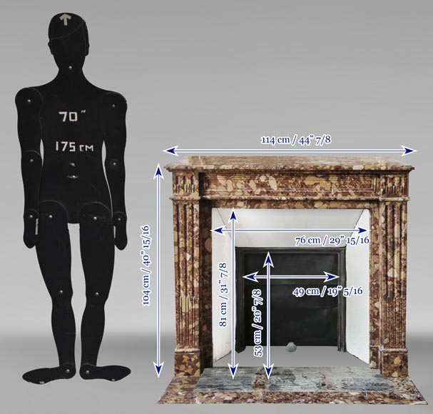 Louis XVI style fluted fireplace, in red Breccia d'Alep marble-8