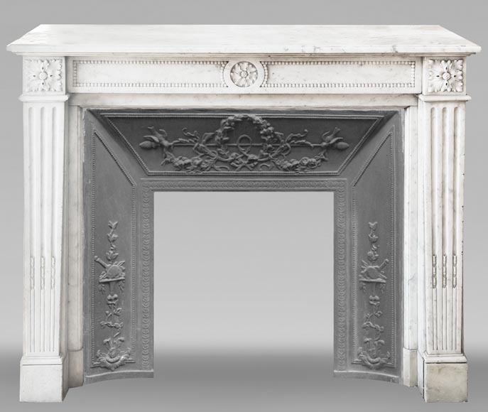  Louis XVI style fireplace with pearl decoration, in Carrara marble-0