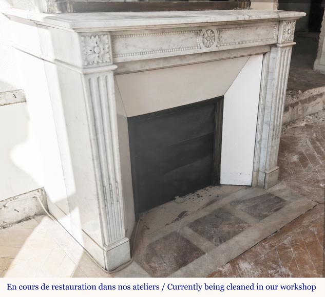  Louis XVI style fireplace with pearl decoration, in Carrara marble-2