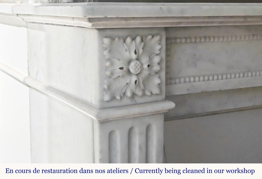  Louis XVI style fireplace with pearl decoration, in Carrara marble-3