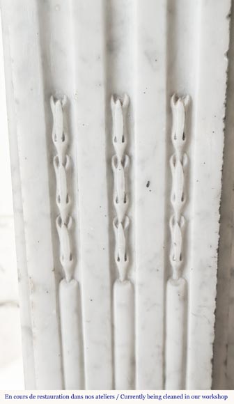  Louis XVI style fireplace with pearl decoration, in Carrara marble-4