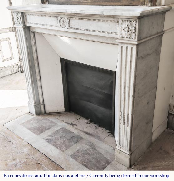  Louis XVI style fireplace with pearl decoration, in Carrara marble-6