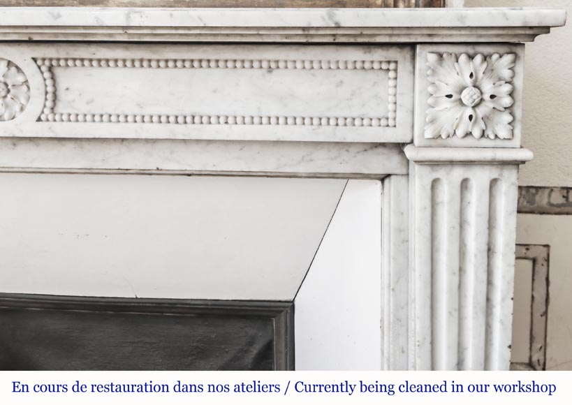  Louis XVI style fireplace with pearl decoration, in Carrara marble-7