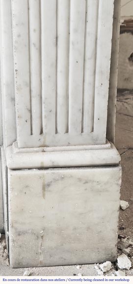  Louis XVI style fireplace with pearl decoration, in Carrara marble-8