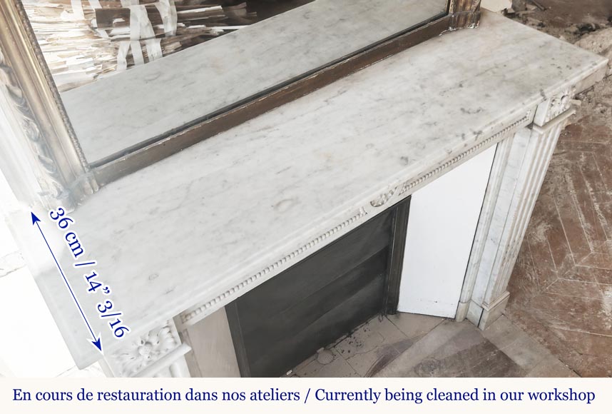 Louis XVI style fireplace with pearl decoration, in Carrara marble-9