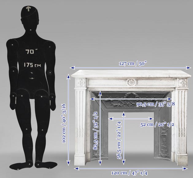  Louis XVI style fireplace with pearl decoration, in Carrara marble-10
