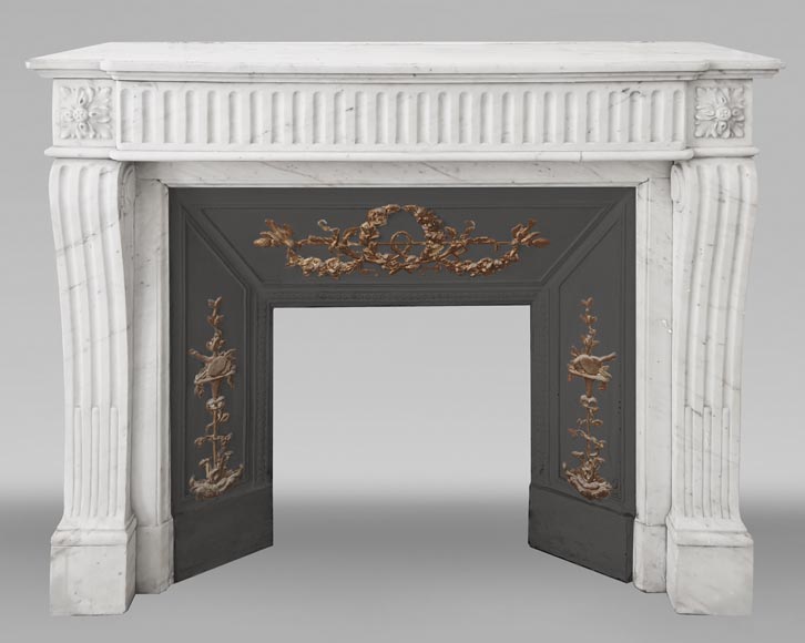 Louis XVI style fireplace in half-statuary marble, with rudenté decoration-0