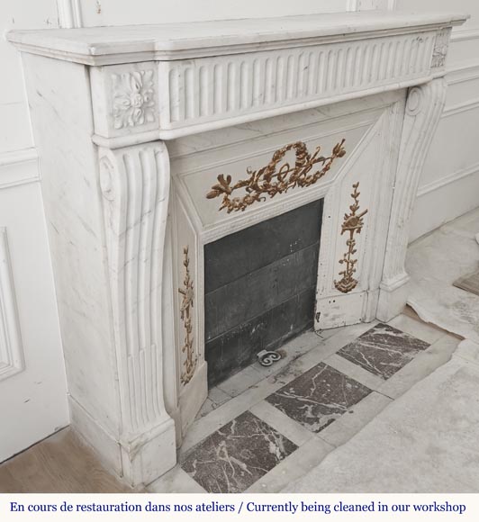 Louis XVI style fireplace in half-statuary marble, with rudenté decoration-2