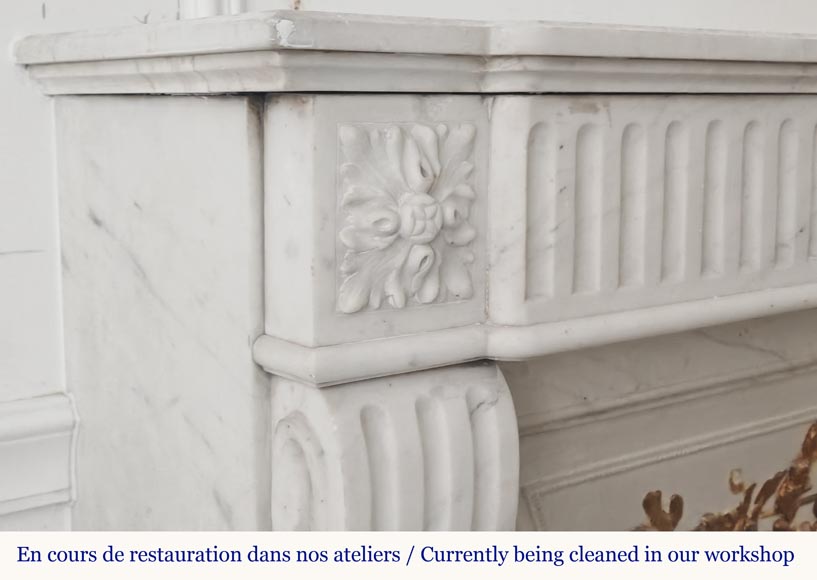 Louis XVI style fireplace in half-statuary marble, with rudenté decoration-3