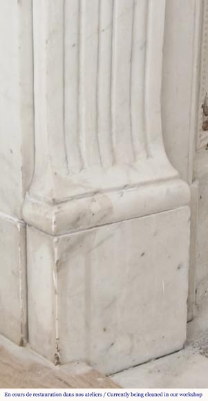 Louis XVI style fireplace in half-statuary marble, with rudenté decoration-4