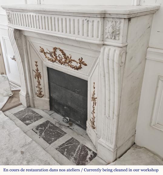 Louis XVI style fireplace in half-statuary marble, with rudenté decoration-5