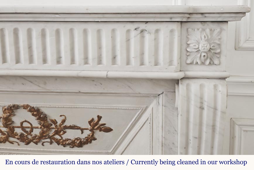 Louis XVI style fireplace in half-statuary marble, with rudenté decoration-6
