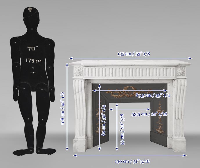 Louis XVI style fireplace in half-statuary marble, with rudenté decoration-10