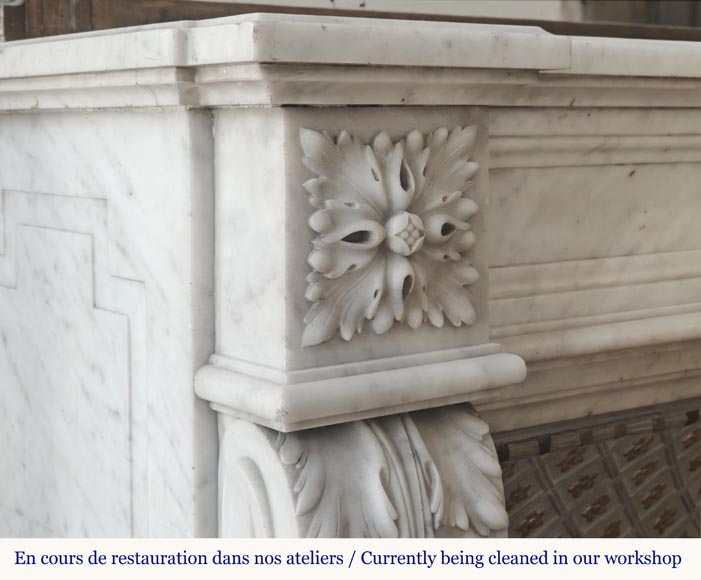 Louis XVI style fireplace in Carrara marble, decorated with acanthus leaves-3