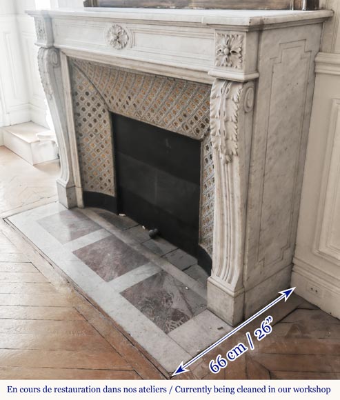 Louis XVI style fireplace in Carrara marble, decorated with acanthus leaves-5
