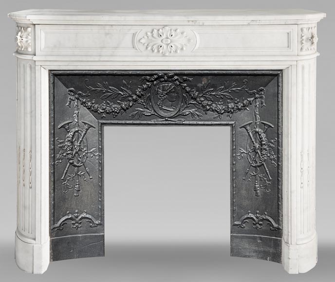 Louis XVI style fireplace in Carrara marble, with rounded corners-0