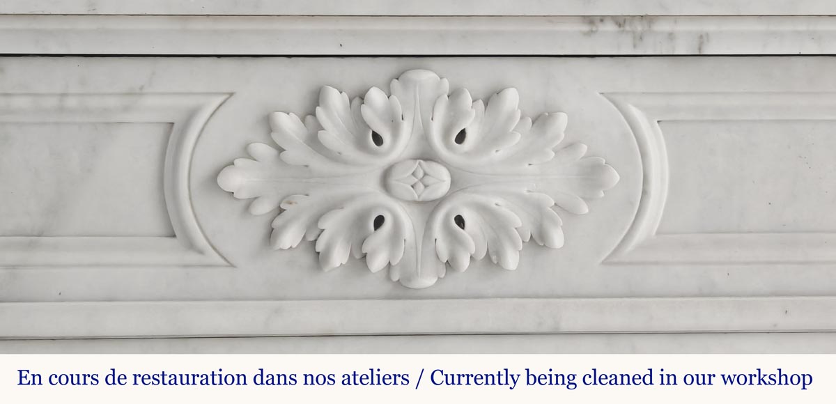 Louis XVI style fireplace in Carrara marble, with rounded corners-1