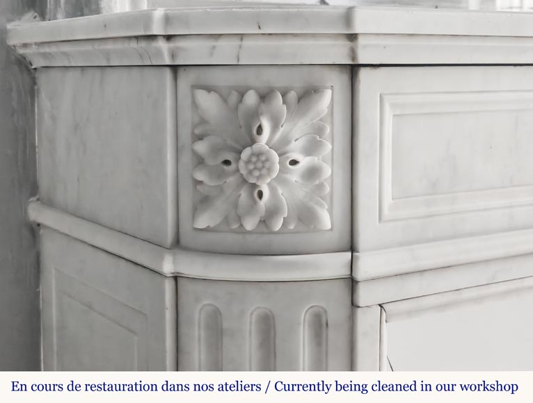 Louis XVI style fireplace in Carrara marble, with rounded corners-3