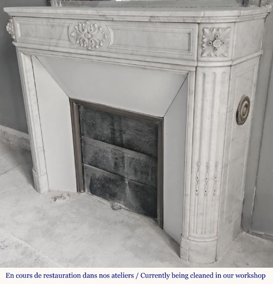 Louis XVI style fireplace in Carrara marble, with rounded corners-6