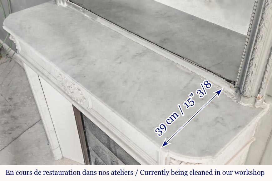 Louis XVI style fireplace in Carrara marble, with rounded corners-10